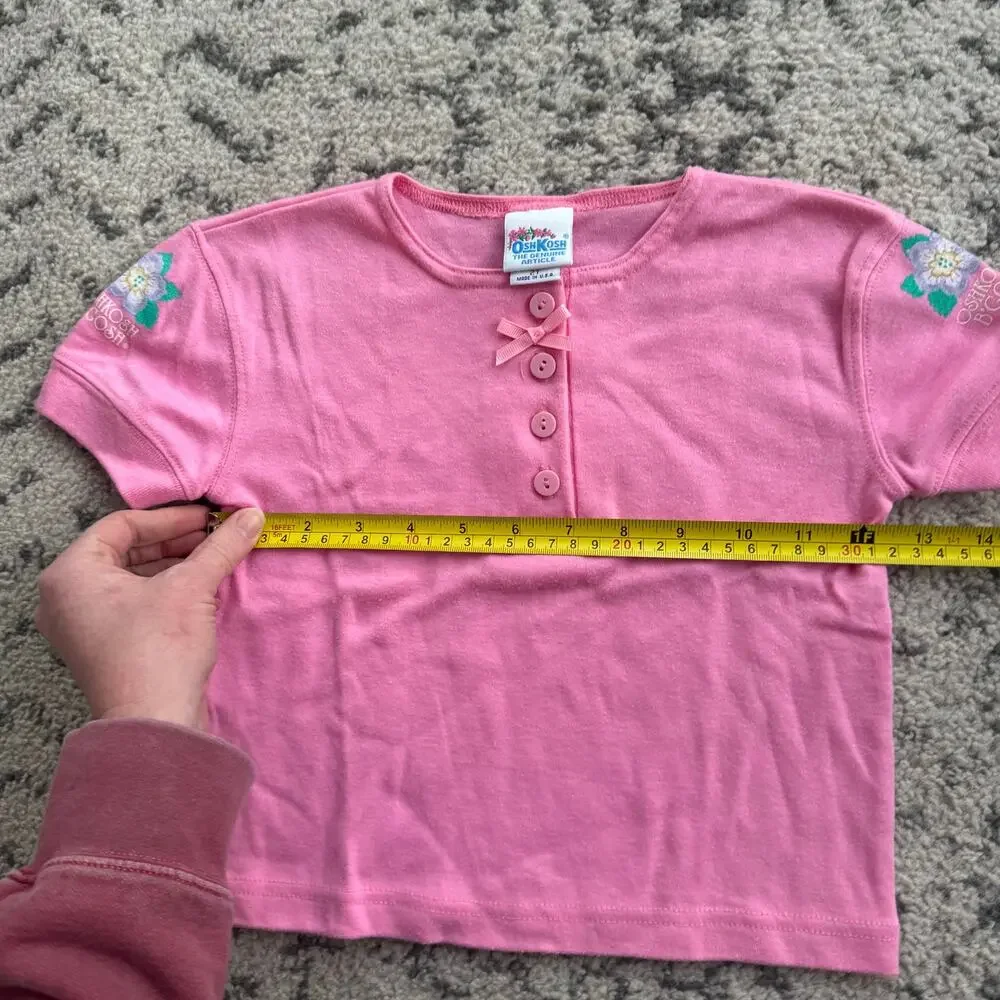 Vtg Pink OshKosh B'gosh Henley Tshirt Made in USA 2T